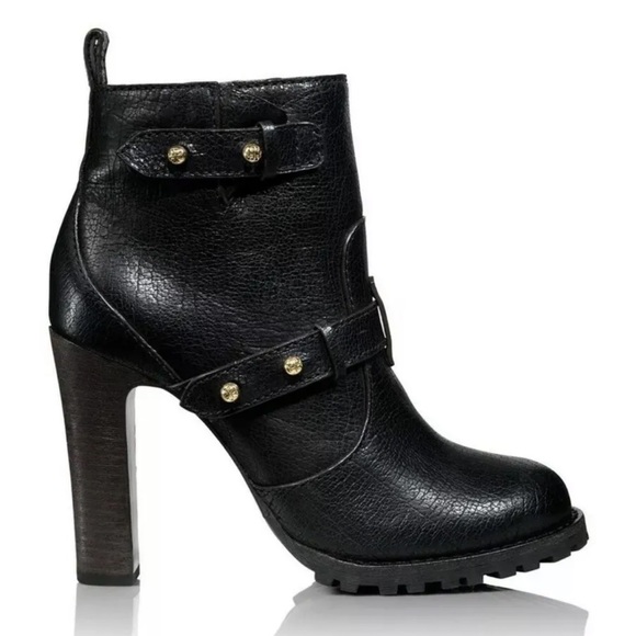 Tory Burch Black Landers Leather Moto Ankle Boot  Bootie - Picture 1 of 11